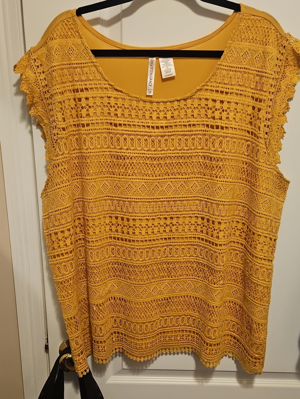 Crochet Lace Sleeveless Top - Mustard Yellow Sz 3x